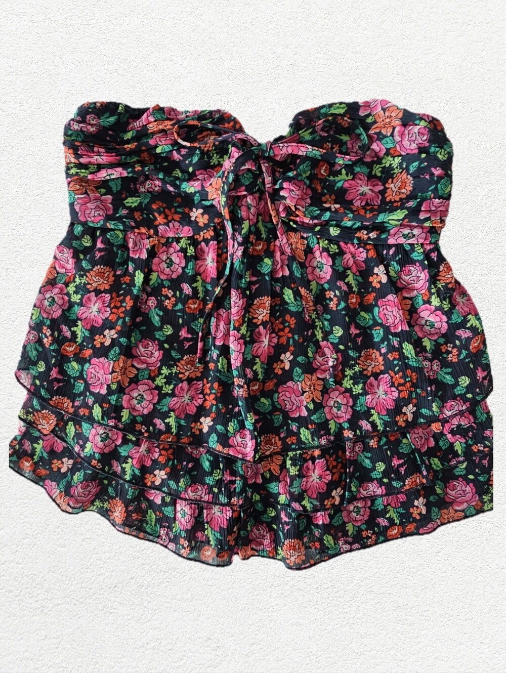 Floral Strapless Ruffle Bustier Top